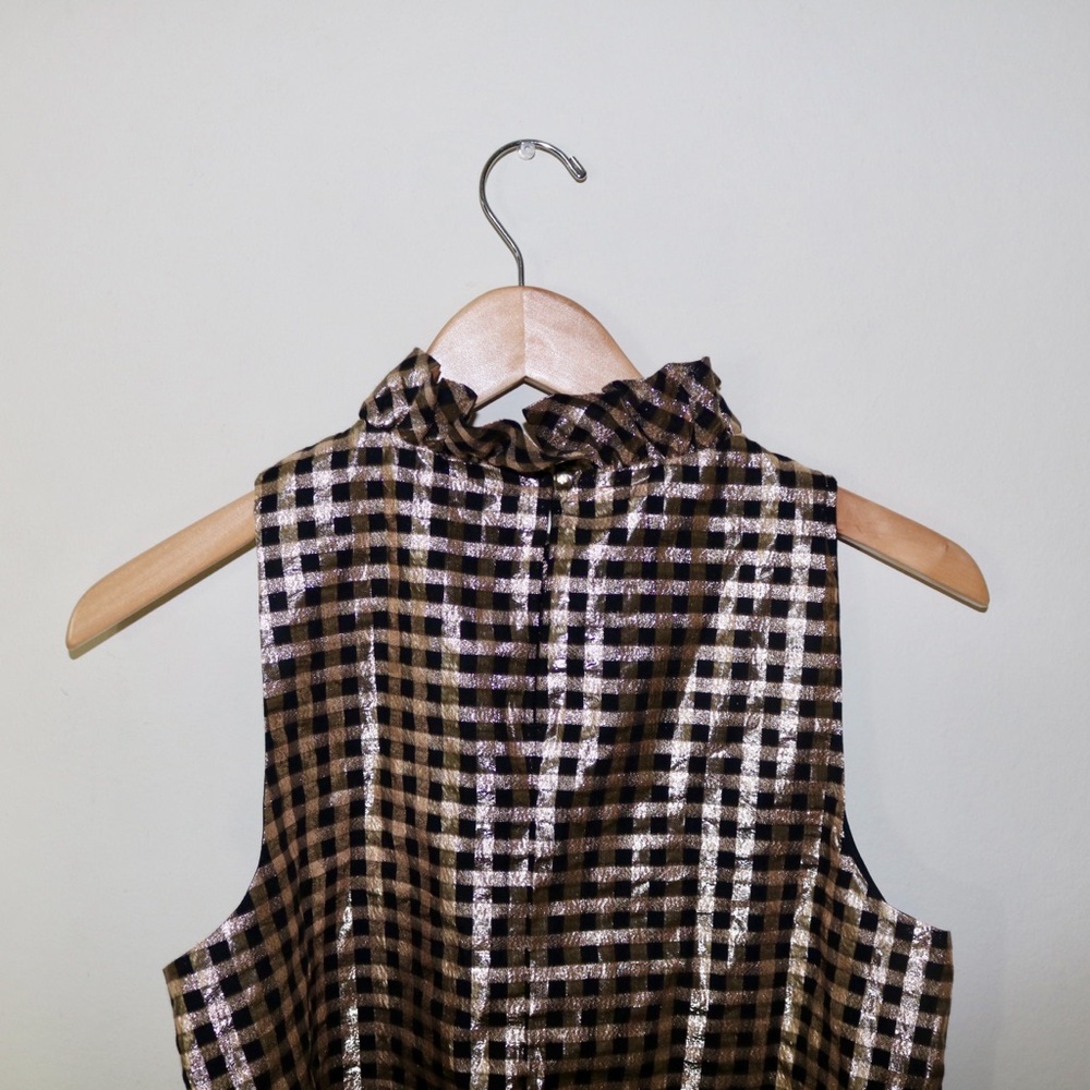 J.Crew Ruffleneck Sleeveless Top in Lurex® Crinkle Gingham - Picture 6 of 10